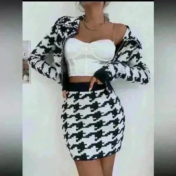 NWT SHEIN houndstooth black and white 2 piece skirt set size - Picture 2 of 7
